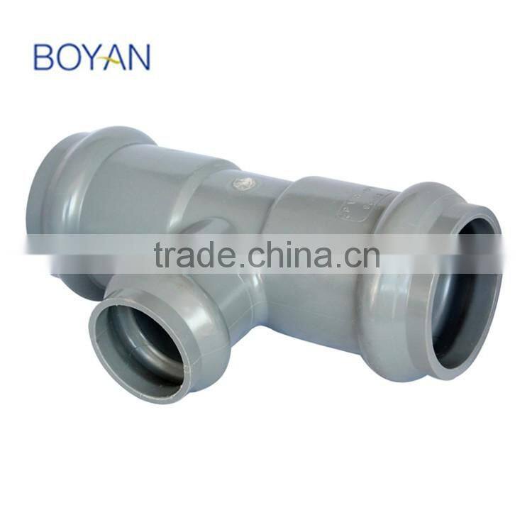 Chinese Wholesale Plastic Pipe Fitting Grey Pvc Reducing Tee with rubber