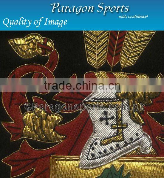 Bullion Wire & Silk Thread Hand Embroidered Family Crest Teeter Badge Emblem