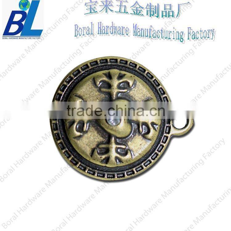 Antique 3d round metal pendant for zippers