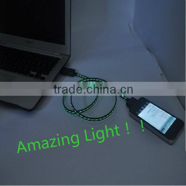China mobile usb data cable visible flow led light usb charging sync cable for iPhone4