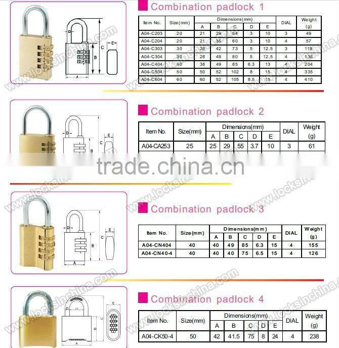 AJF high quality and security 4 digits solid brass combination padlock 40mm