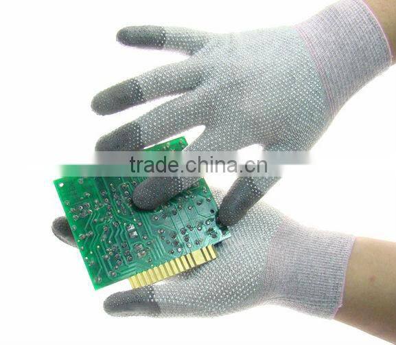 carbon fiber ESD PVC Dotted glove PU Fingertips Coated non-slip properties