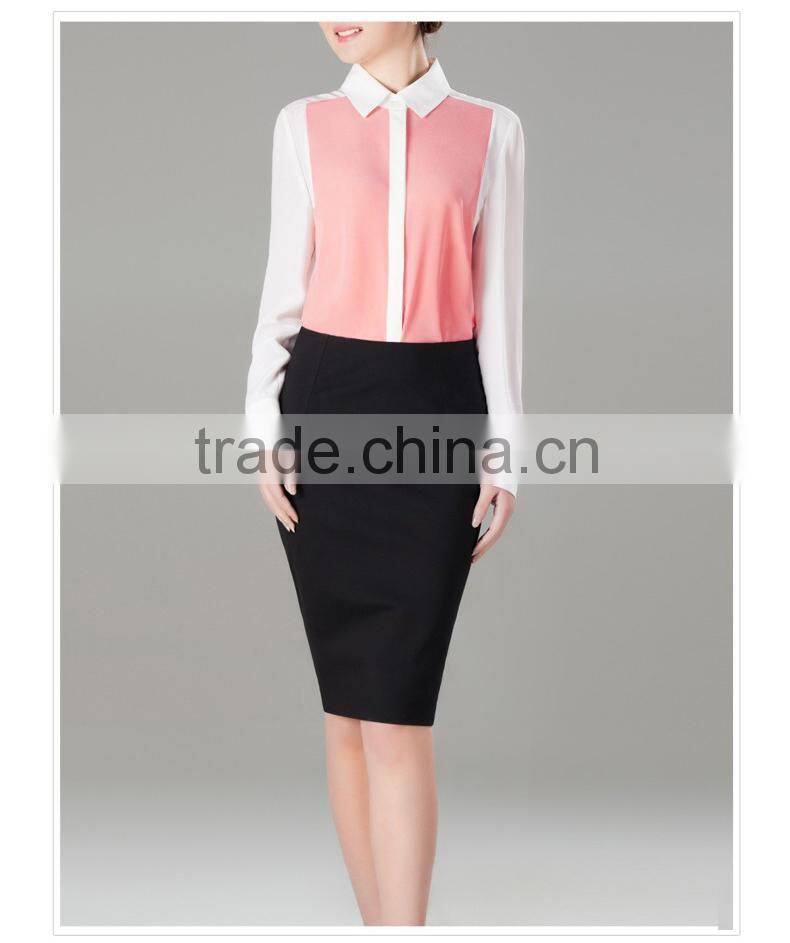 Women's Color-Block Silk 100% Top Blouse Shirt OEM ODM Type Clothing Factory Manufacturer From Guangzhou