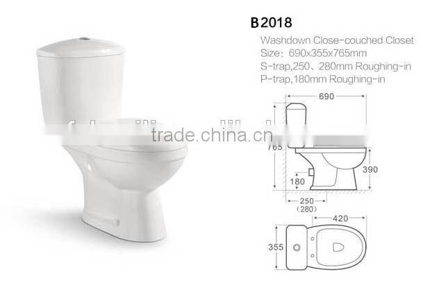 Bathroom two piece washdown close-coupled sanitary ware toilet B2018