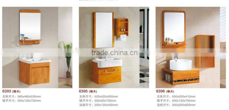 Hotel Decorative Mirror Vanity Wall Mounted Bathroom Oak Washing Vanity with Side cabinet