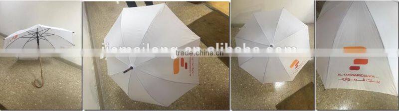 white umbrella 23 INCH 8 RIB auto open promotion white umbrella Quality Wooden white color Umbrella with Wood Shaft Wood Handle