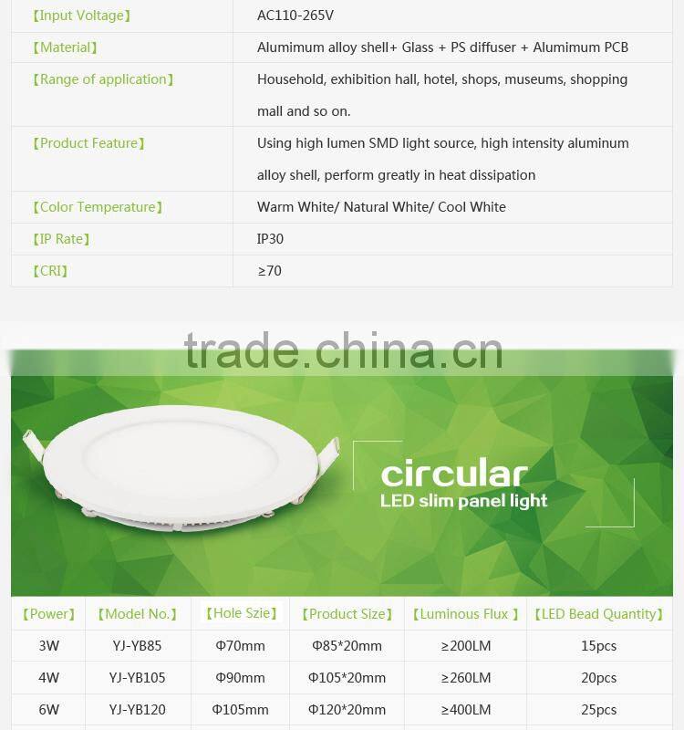 3W 85mm LED slim panel light CE and RoHS certification Hole size 70mm led panel light