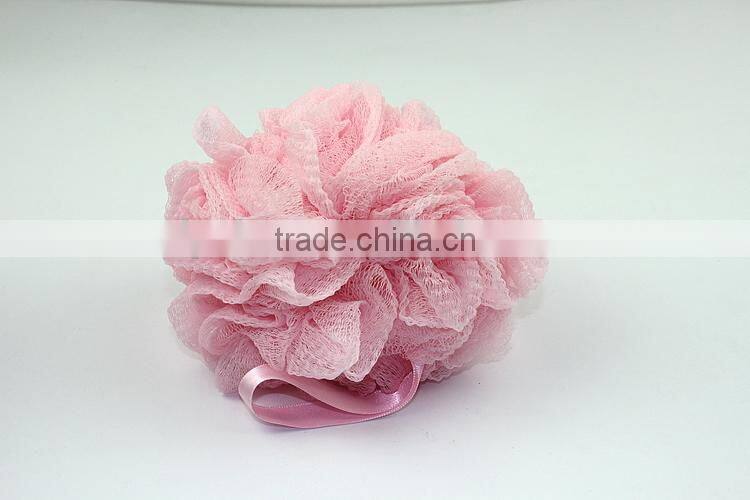 Color shower puff mesh sponge with handle,color change sponge