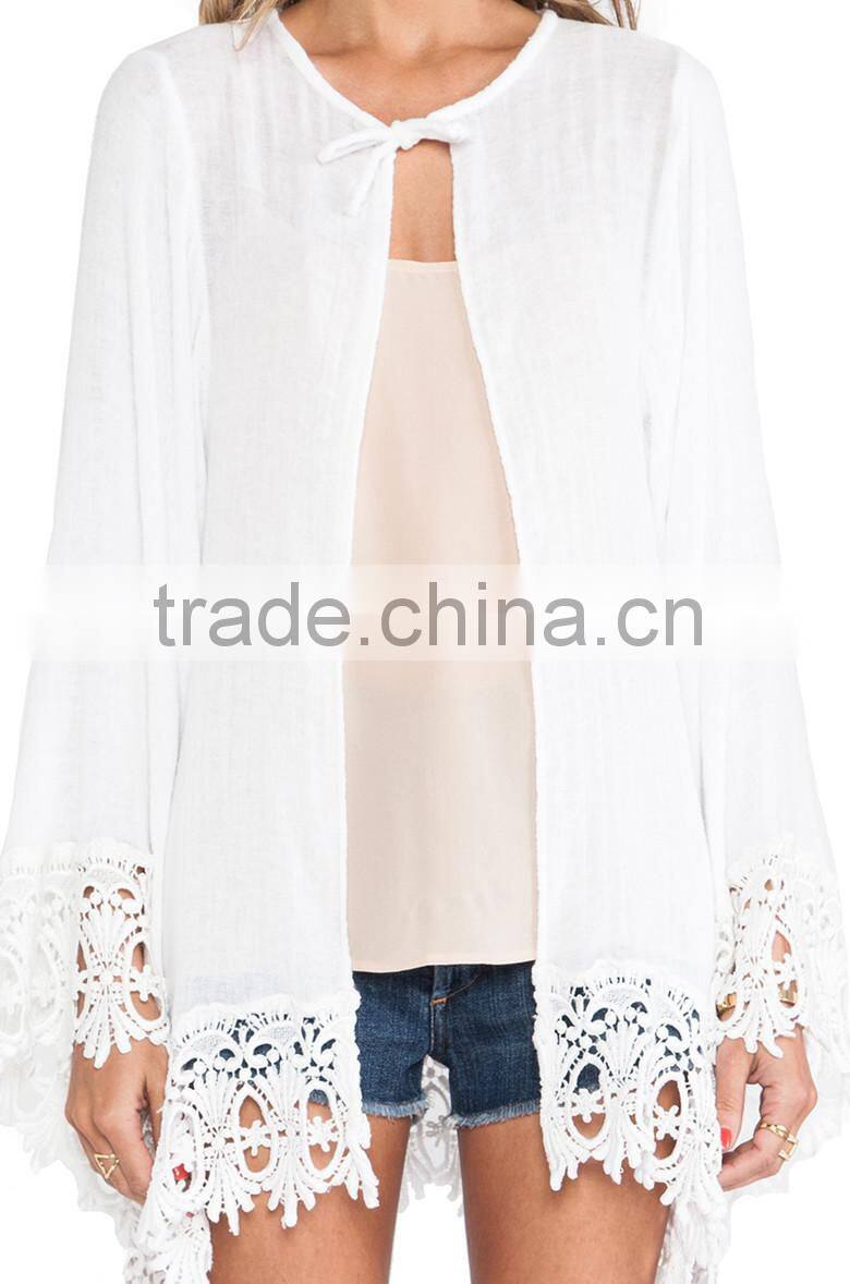 Ladies Fashion clothing girls white beach cardigan with lace details SYA15007