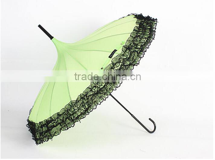 lady umbrella different color Long handle serging pagoda umbrella pagoda parasol with lace edge