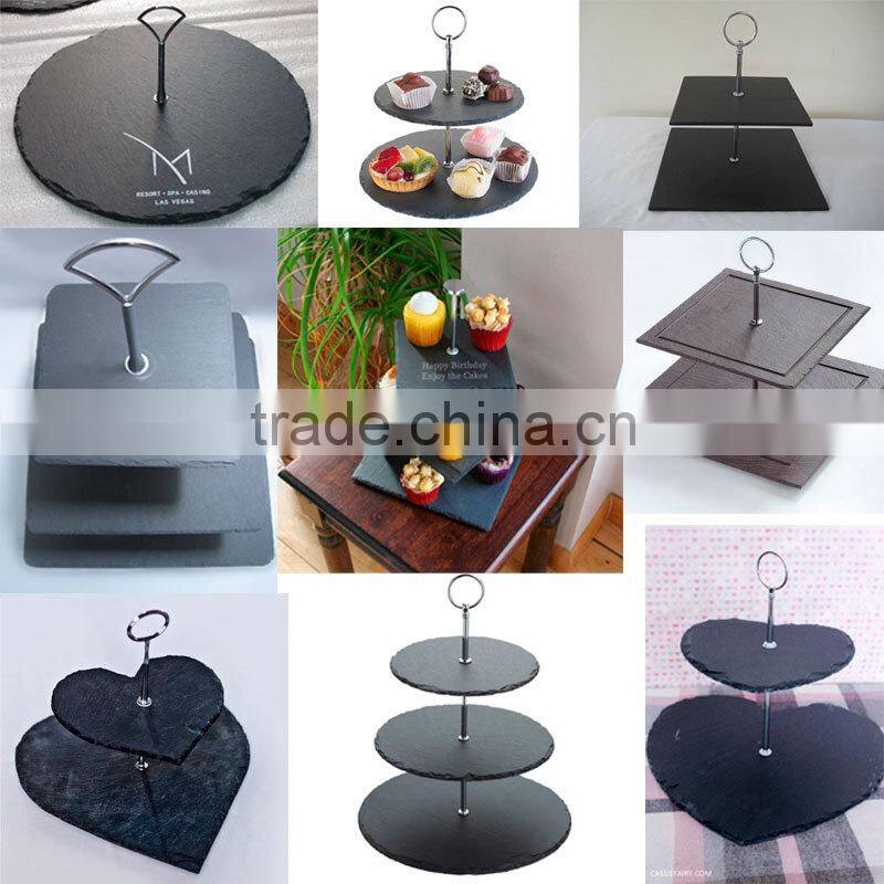 Natural black 2 tier slate cake stand