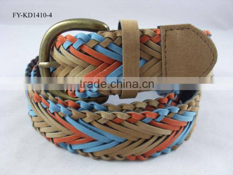 shine colorful woven pu leather fake leather belt for girl