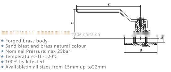 ART.1065 15mm 18mm 22mm CXC Fully Forged Solder Ends In-line Full Port Sweat Lead Free Brass Ball Valve with long steel handle