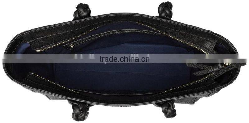 PU Material weave handle fashion ladies tote bag