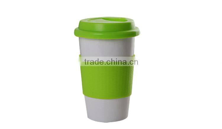 Wholesale porcelain promotional coffee mug white ceramic mug with silicone lid and sleeve