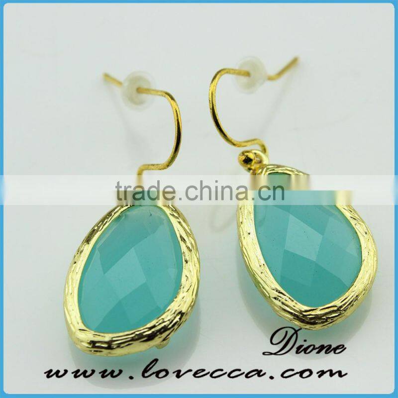 12x23mm Glass Stones With Gold Cubic Zirconia Hook Earrings