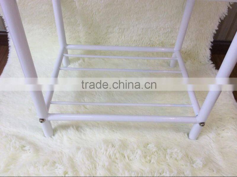 New White Finish Metal Night Stand Accent Table with 2 Shelves