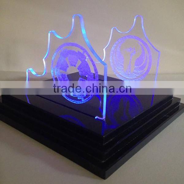 OEM LED Etched character Stand, Light and Dark Side Double Light Saber Etching Display, Battery Operated Stand