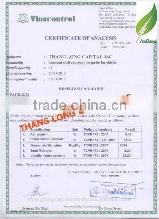Non-smoke high calorific value coconut shell charcoal briquettes use for hookah shisha