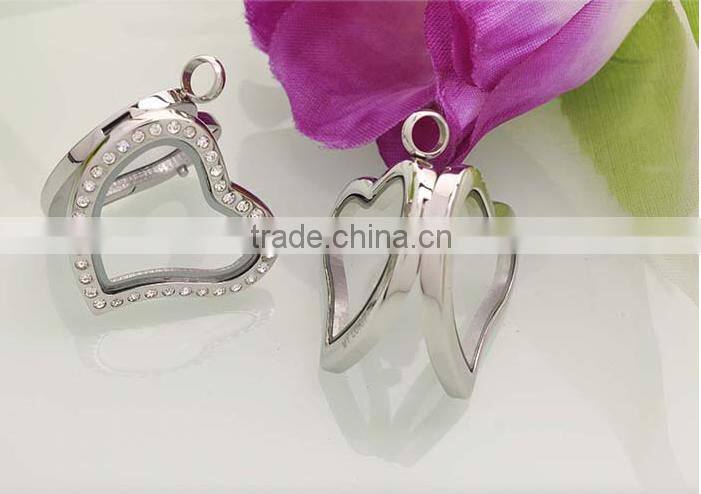 stainless steel heart locket with crystals necklace