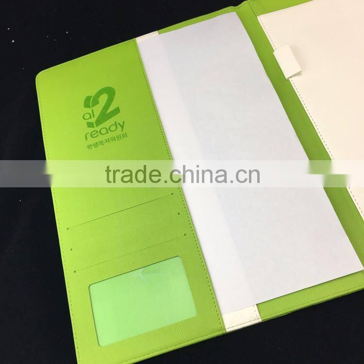 leather folder for interview with custom logo embossing 2 hole display folder