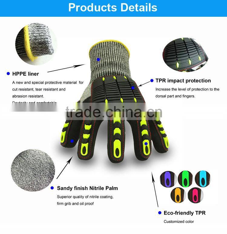 TPR sewing cut resistant shock proof protective mechanic gloves