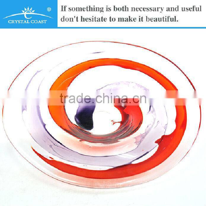 red and purple dichroic table flower decor large glass plate