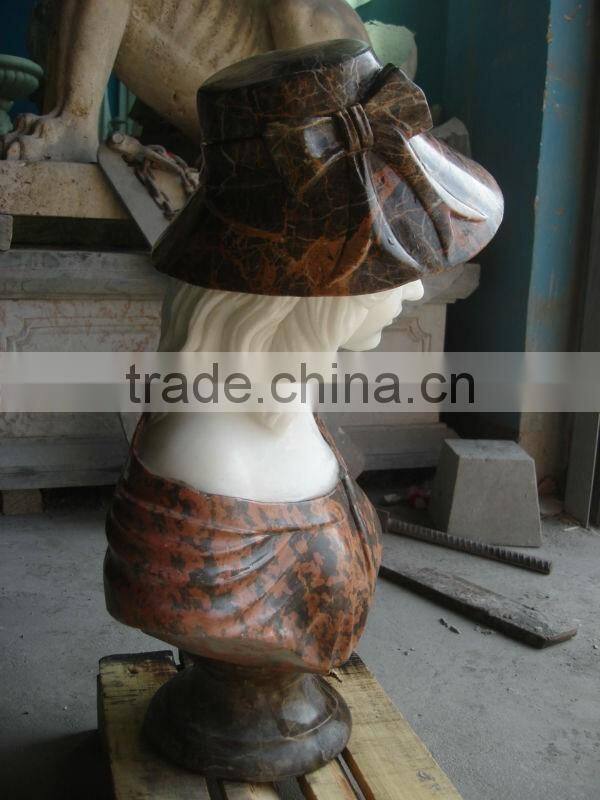 Hand Carved Female Marble Girl Head Bust Statue