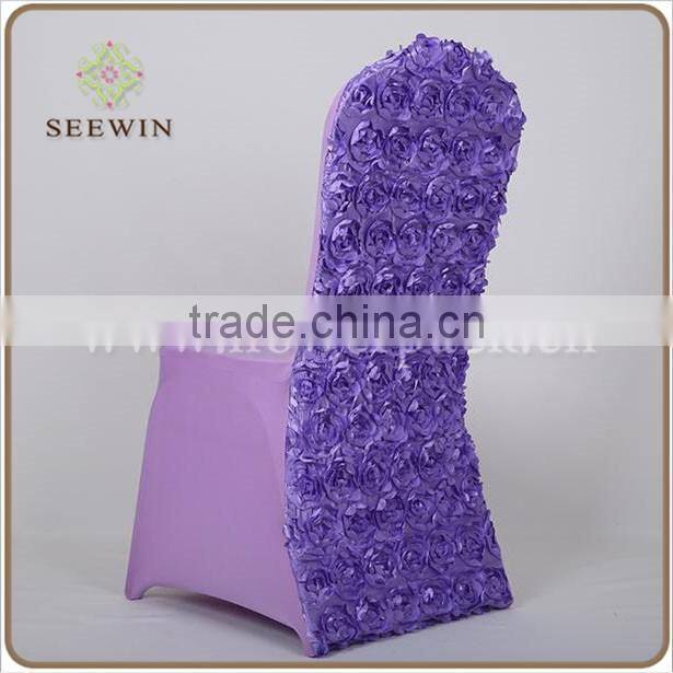 size pattern fitted elegant purple ruffled chaivari rosette pattern wedding banquet chair cover