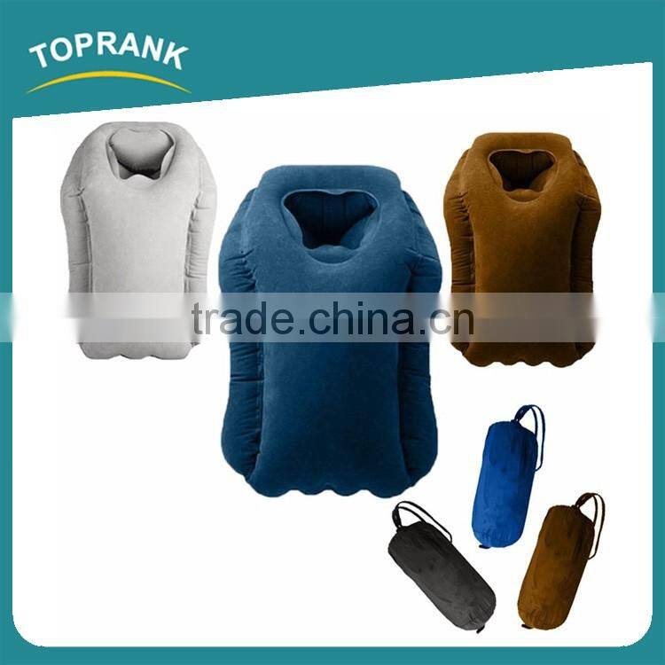 Toprank New Design Folding Automatic PVC Flocking Concave Shape Tray Table Inflatable Travel Pillow For Airplane Office Nap