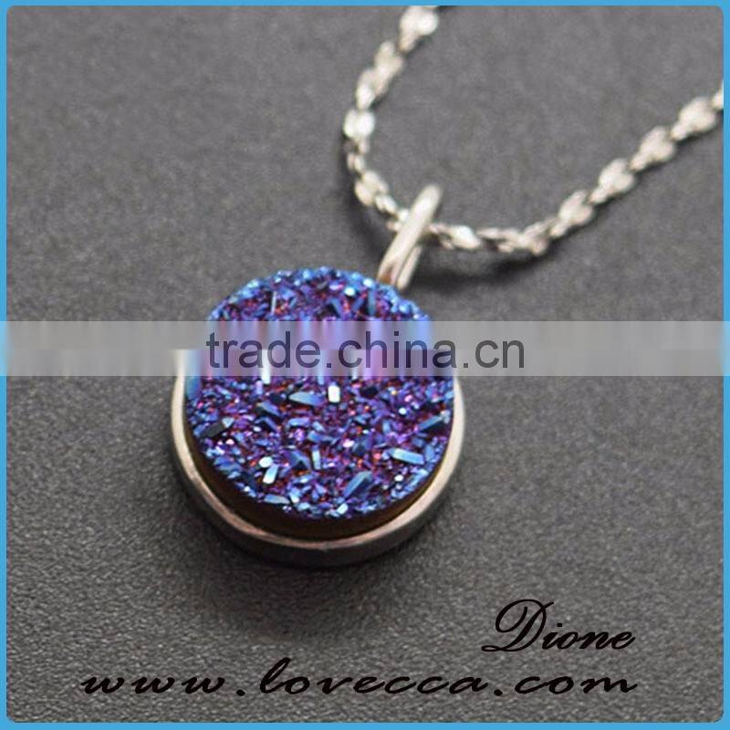 Wholesale 925 Sterling Silver Necklace 10mm Round Pendant Natural Druzy Necklace