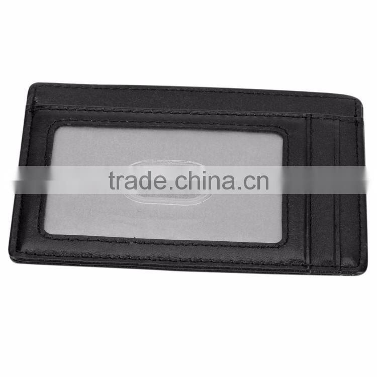 TIANHOOO black 100% soft sheepskin genuine leather credit card holder