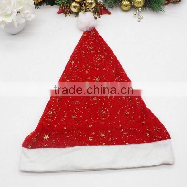 China products custom traditional star tree reindeer pattern red fabric Christmas cap wool felt Custom Santa hats for festival
