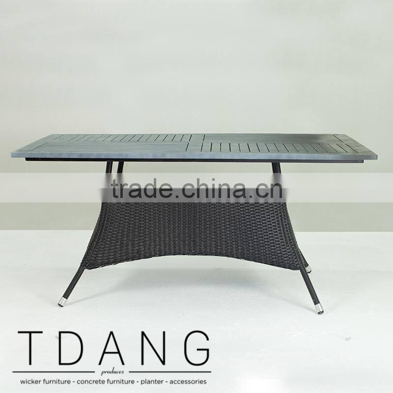 Pasadena Outdoor Wicker Dining Table with Wooden Top - Black K-D Dining Wicker Table