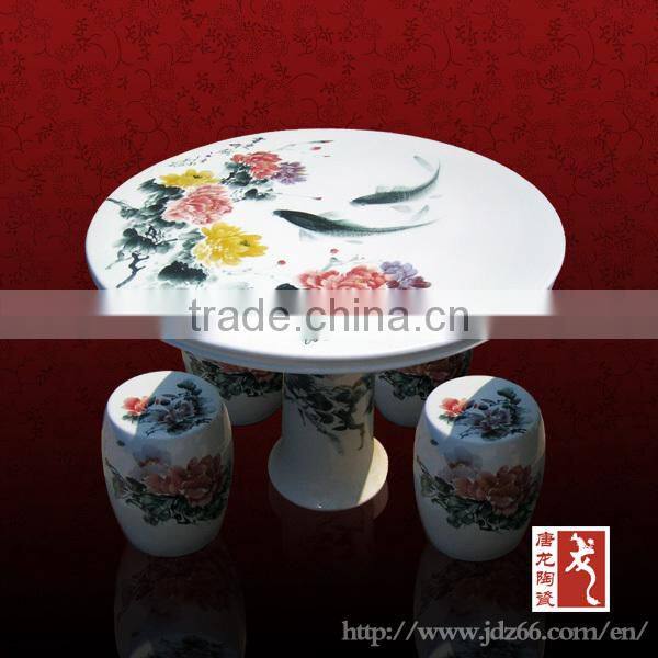 Blue and white pocelain outdoor garden table and stool