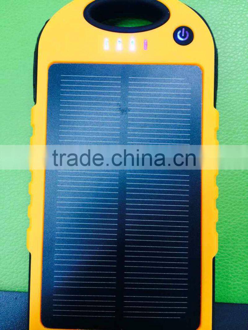 waterproof Solar power bank capacity 10000mAh with AC charger and USB cord for mobile phones and USB devicecs