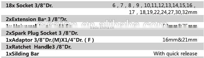 High quality CRV material 26 pcs 3/8" drive Socket tools Set