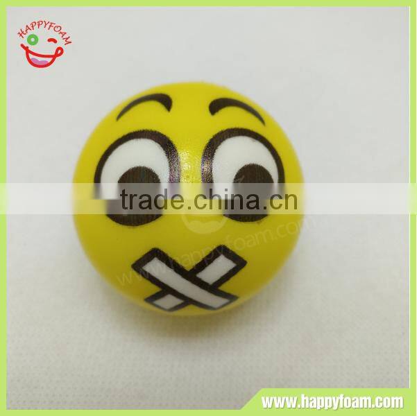 Cute PU shut up facial emoji foam stress ball, squeeze foam ball toy for relieving stress