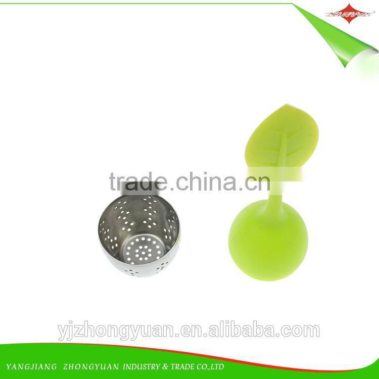 ZY-F1123 silicone tea strainer infuser diffuser filter with leaf lid,steel ball,resting plate