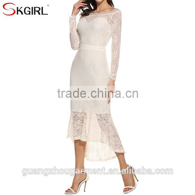 Women's off shoulder long sleeve floral lace mermaid long fish tail cocktail evening bodycon dress