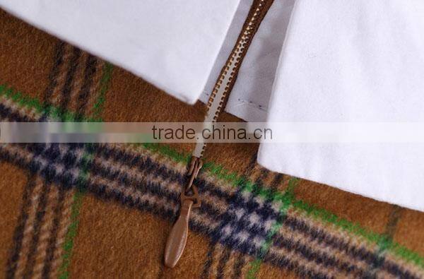 2015 Fashion cotton check chiffon ruffle bottom long sleeves direct manufacturer high quality big sleeve blouse