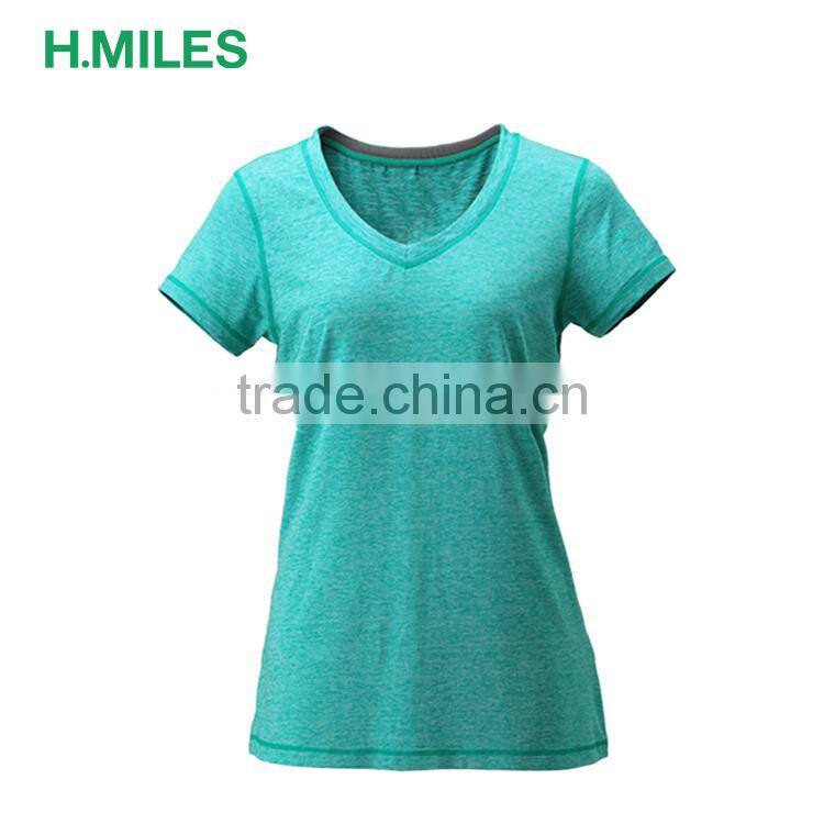 Blank Dri fit cheap wholesale women V-neck short sleeve running t shirt