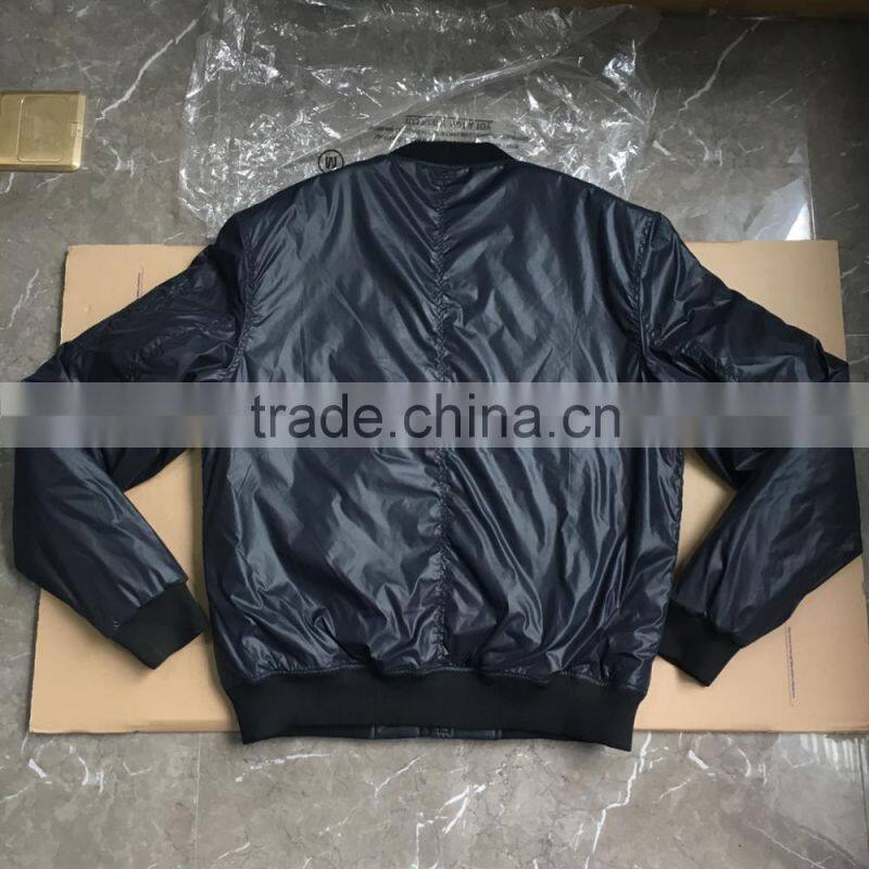 OEM quality black color quilted inside nylon bomber jacket for men