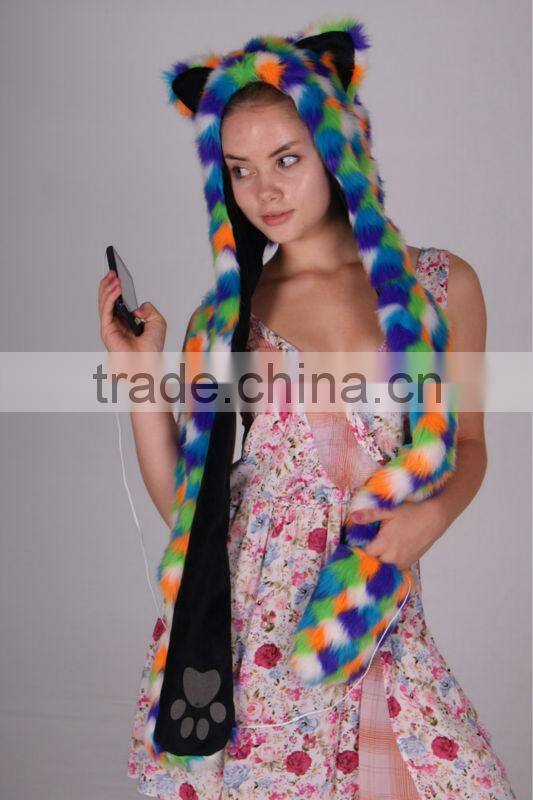 Faux Fur Music Animal Hat With Headphone Device(Suitable For IPod,MP3,Mobile phone)