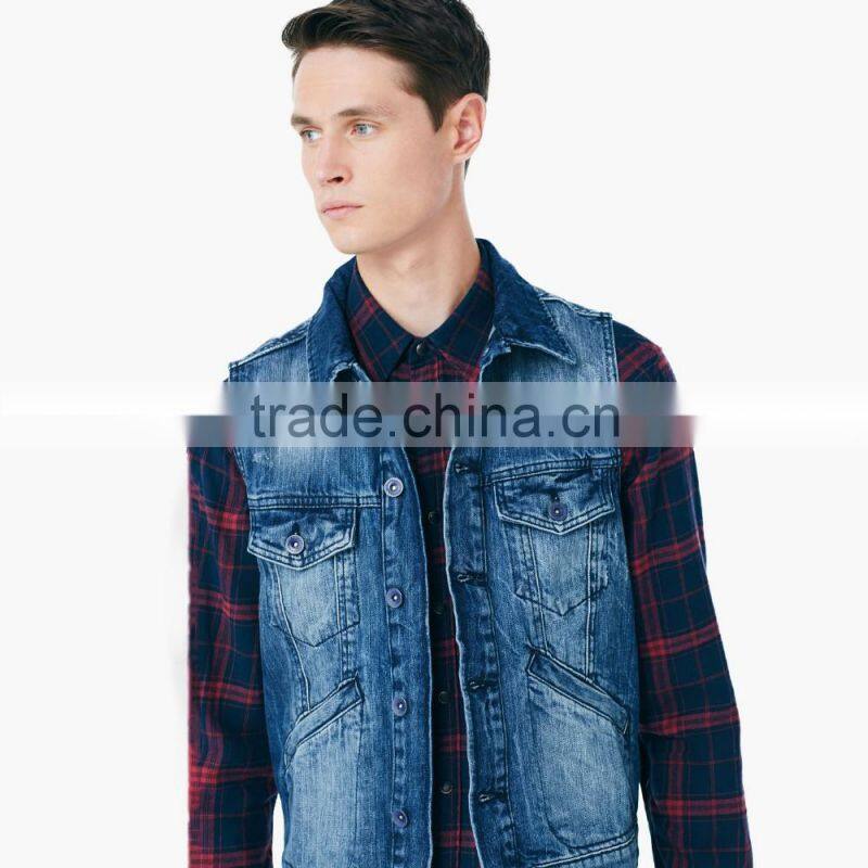 OEM supply fitted sleeveless denim jacket for men