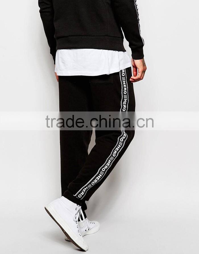 Polyester&Cotton hero wholesale men jogger sweatpants with taping details