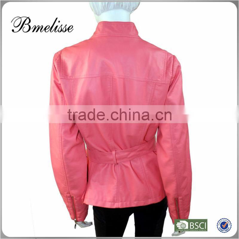 2014-2015 wholesale fashion women pu leather jacket pink Stylish women's Black Leather Jacket