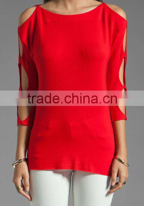 sleeve cut outs raw cut hem top