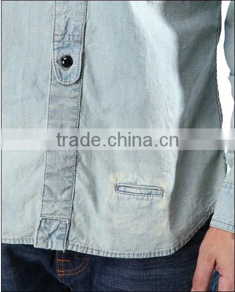 100% cotton long sleeve denim shirts with two pockets for men