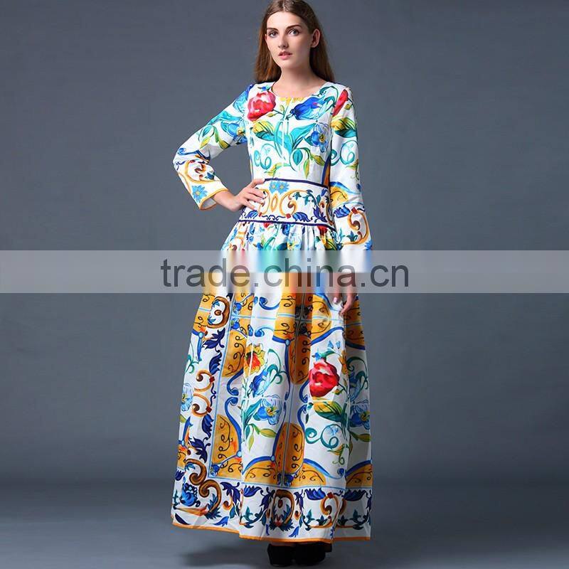 Women Long Sleeve Floral Printed Beach Maxi Dress Ladies Plus Size Party Cocktail Dresses